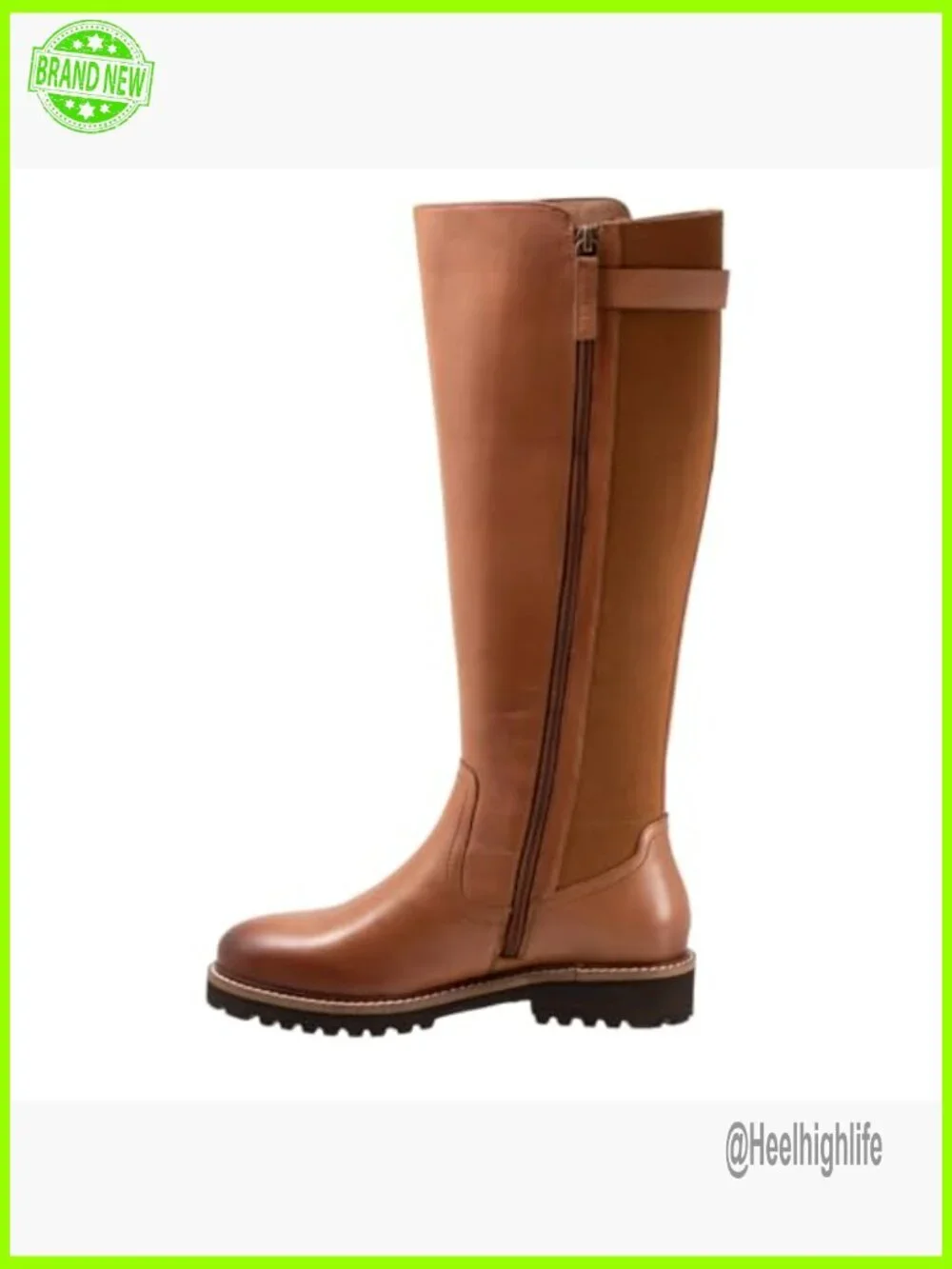 Leather Tall Boots with Adjustable Buckle, Side Zipper, Cushioned Footbed